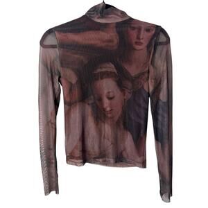 Y2K Mesh Mock Neck Renaissance Art Top Sz S Thumb Hole Fairy Grunge